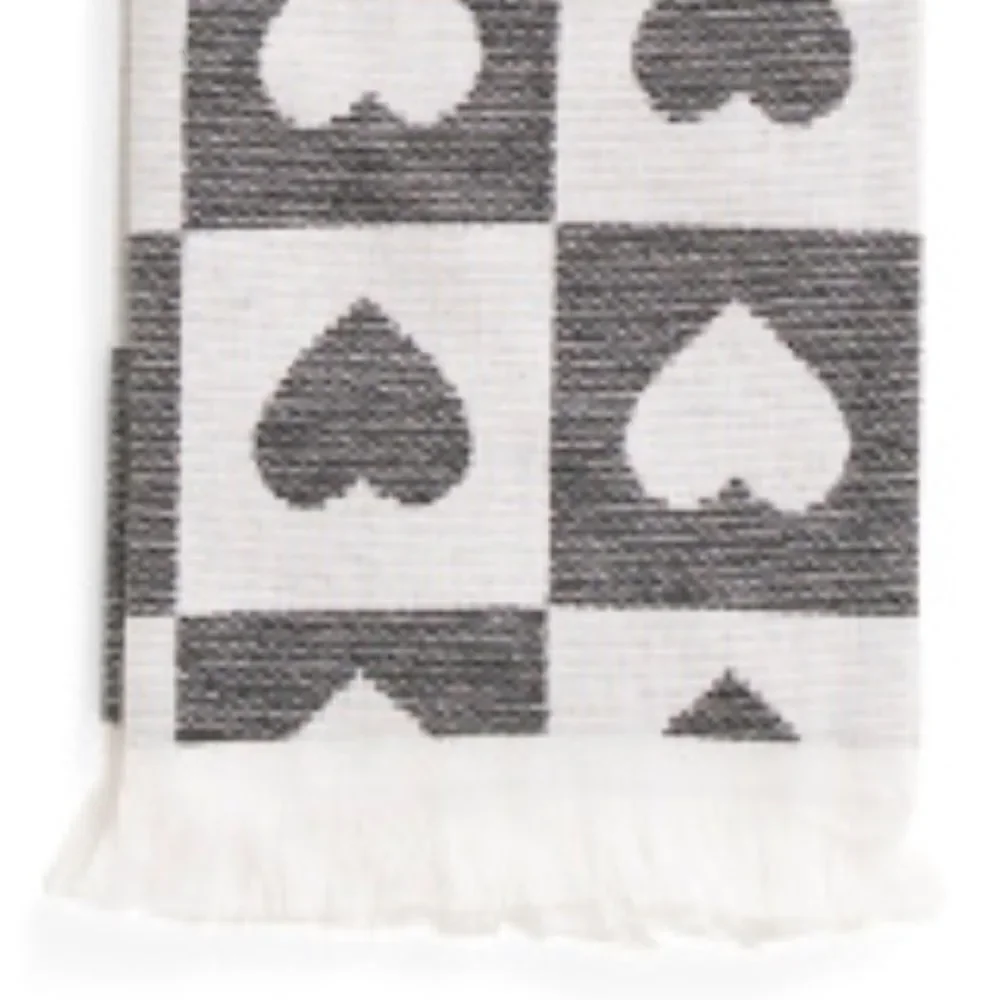 cupcakes and cashmere White Black Checkered Heart Grid Cotton Blend Tea Towels